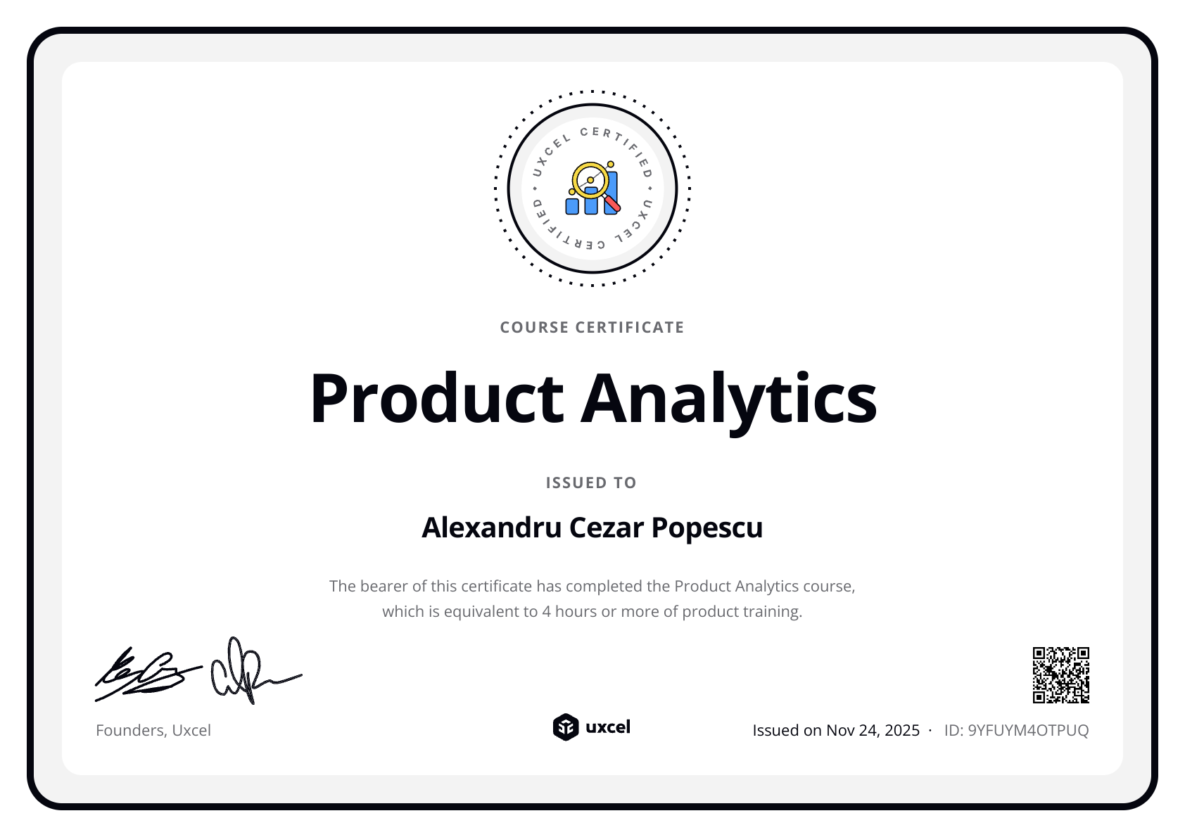 Alexandru Cezar Popescu's certificate